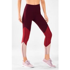 Fabletics Burgundy + Rose Colorblock Leggings